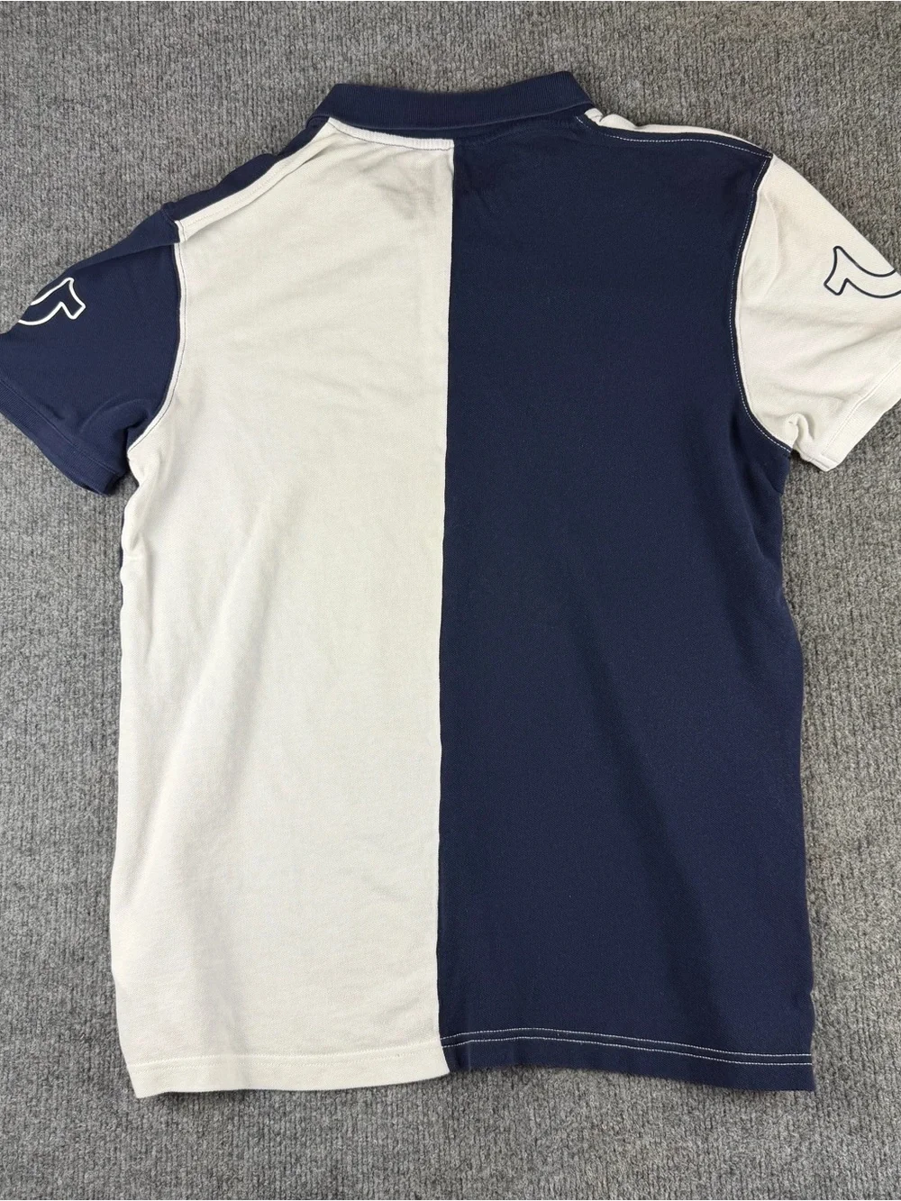 True Religion Polo Rugby Shirt Men’s Large White Navy Slim Fit Retro Streetwear